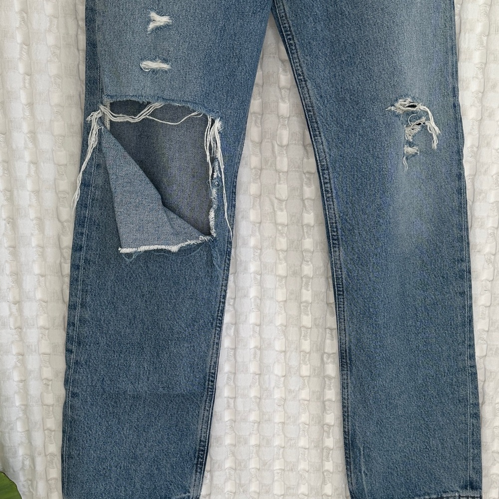 Agolde Denim Straight Leg High Waisted Distressed Jeans 25 Organic Cotton - Picture 6 of 17